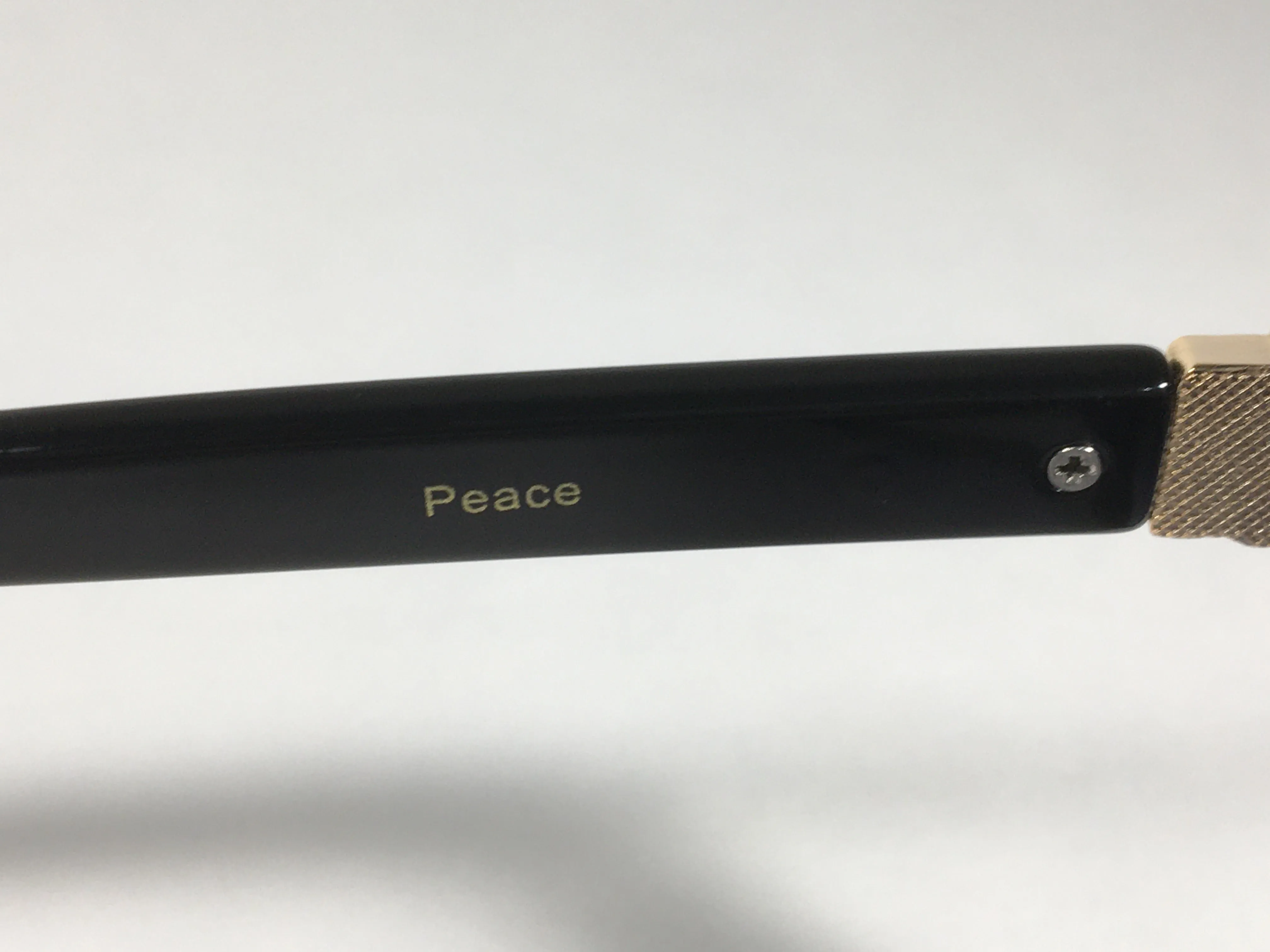 JL By Judith Leiber Peace Square Sunglasses Shiny Black Blue Gray Lens Gold Rhinestone Temples