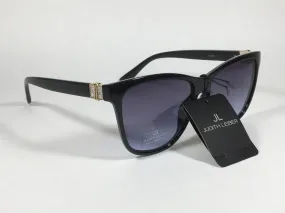 JL By Judith Leiber Peace Square Sunglasses Shiny Black Blue Gray Lens Gold Rhinestone Temples