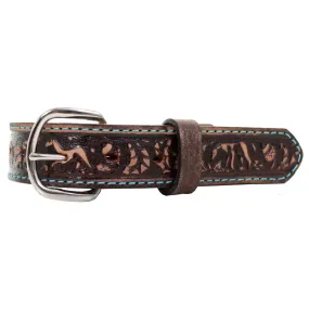 KB22/TURQUOISE - Brown Vintage Tooled Kids Belt