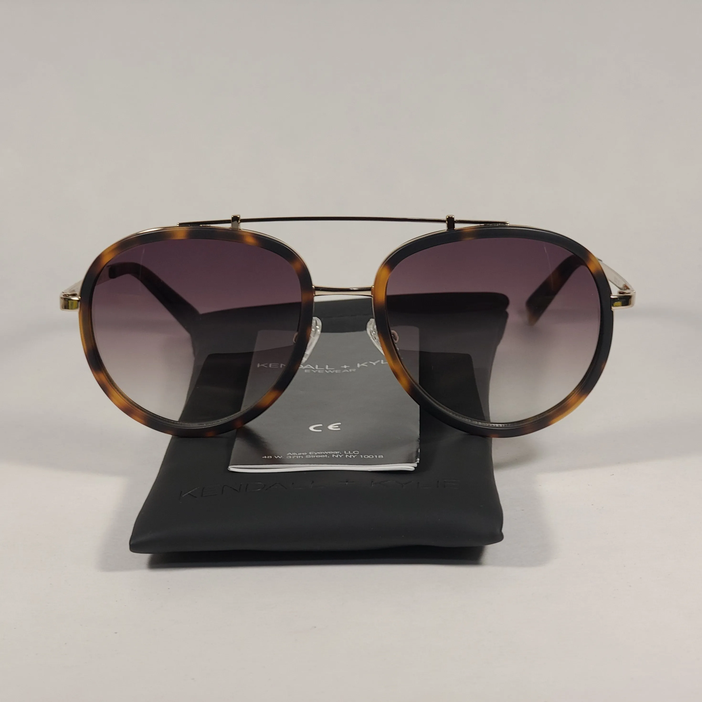 Kendall   Kylie Jules Aviator Sunglasses Matte Demi Tortoise and Gold Frame Brown Gradient Lens KK5005Q 215
