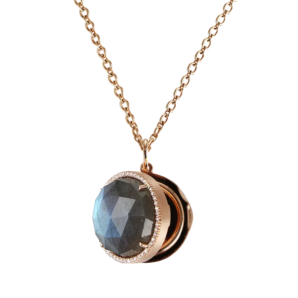 Labradorite And Diamond Locket Necklace