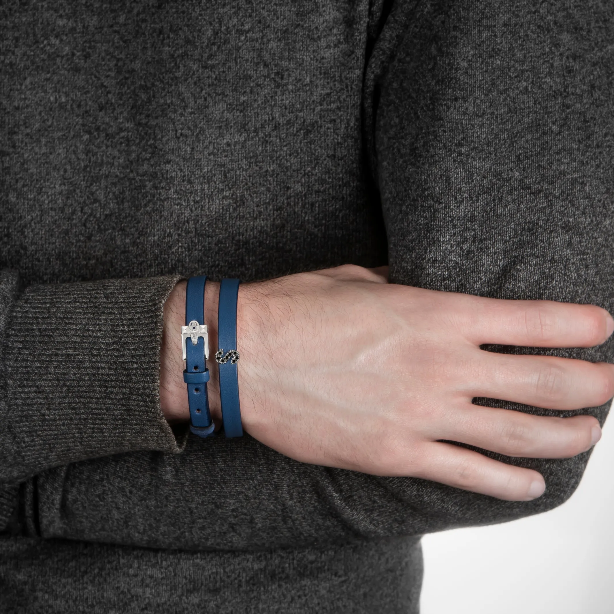 Leather Double Loop Bracelet | White Gold