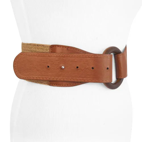 Light Brown Woven-Linen Belt With Wood Buckle