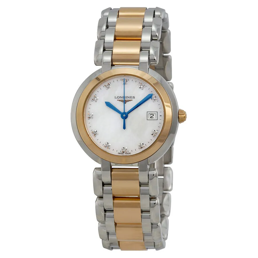 Longines Primaluna White Mother of Pearl Stainless Steel and 18kt Rose Gold Dial Ladies Watch L8.112.5.87.6