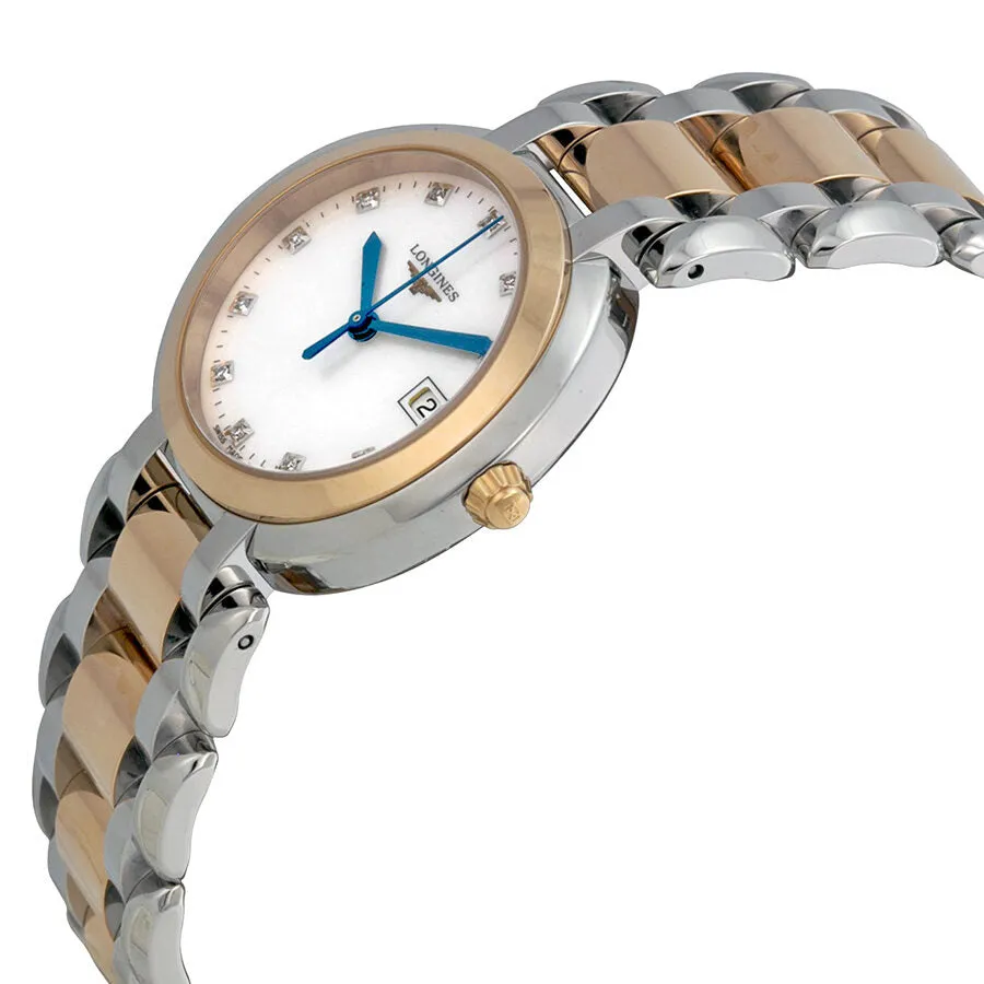 Longines Primaluna White Mother of Pearl Stainless Steel and 18kt Rose Gold Dial Ladies Watch L8.112.5.87.6
