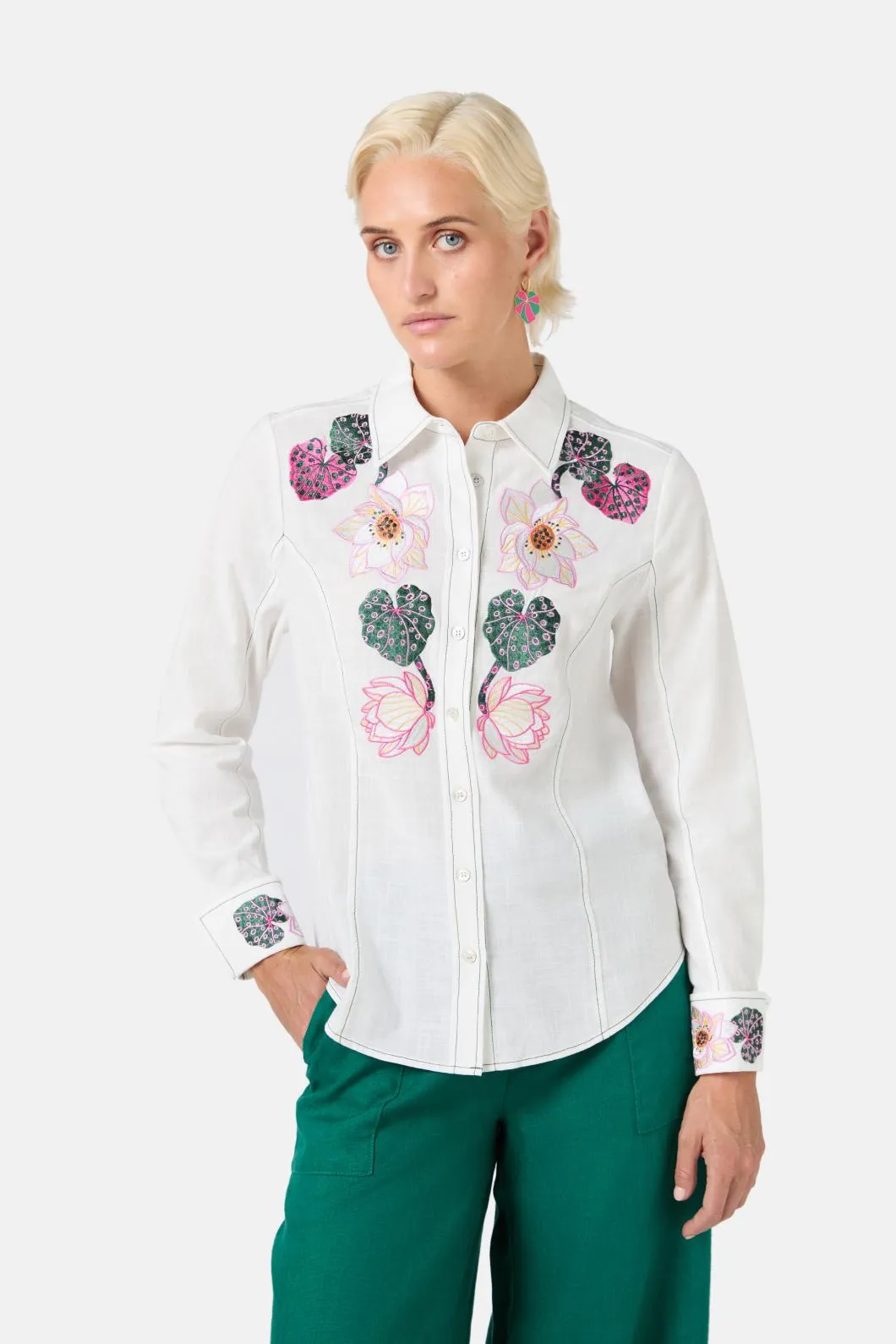 Lotus Leopard Embroidery Shirt