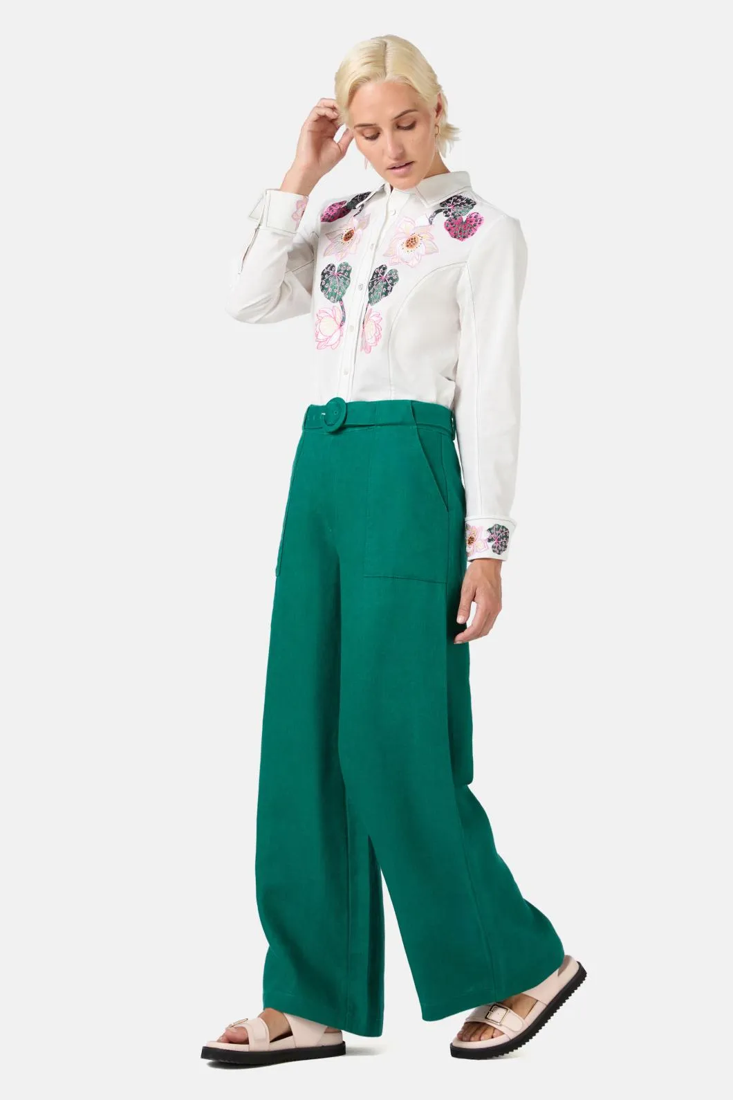 Lotus Leopard Embroidery Shirt