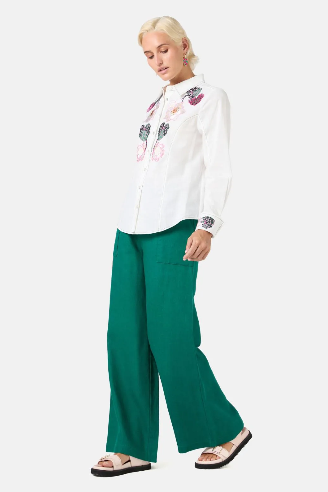 Lotus Leopard Embroidery Shirt