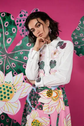 Lotus Leopard Embroidery Shirt