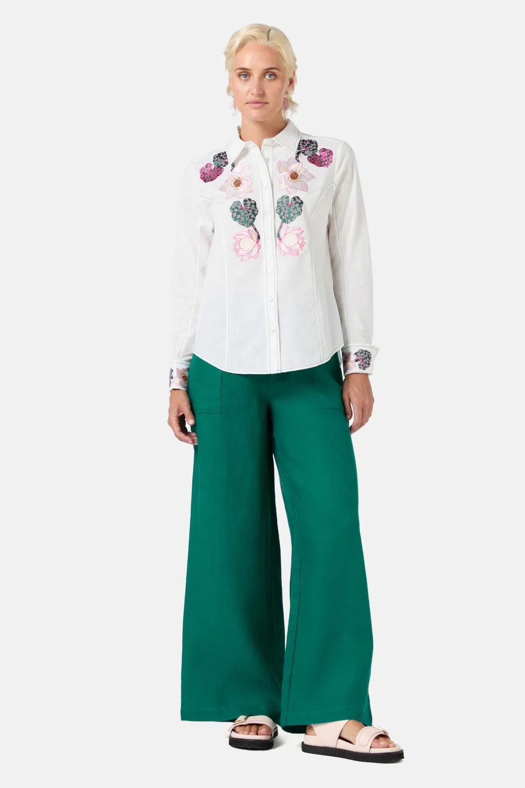 Lotus Leopard Embroidery Shirt