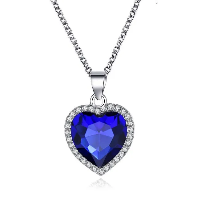 Luxury Sapphire Pendant Necklace For Women Rose Gold Wedding Jewelry