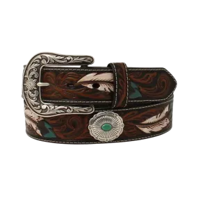 M&f Women's Feather Tooling And Turquoise Conchos Western Belt