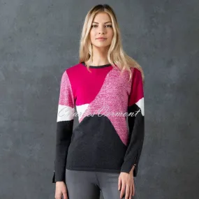 Marble Sweater - Style 6758-126 (Raspberry / Charcoal / Ivory)