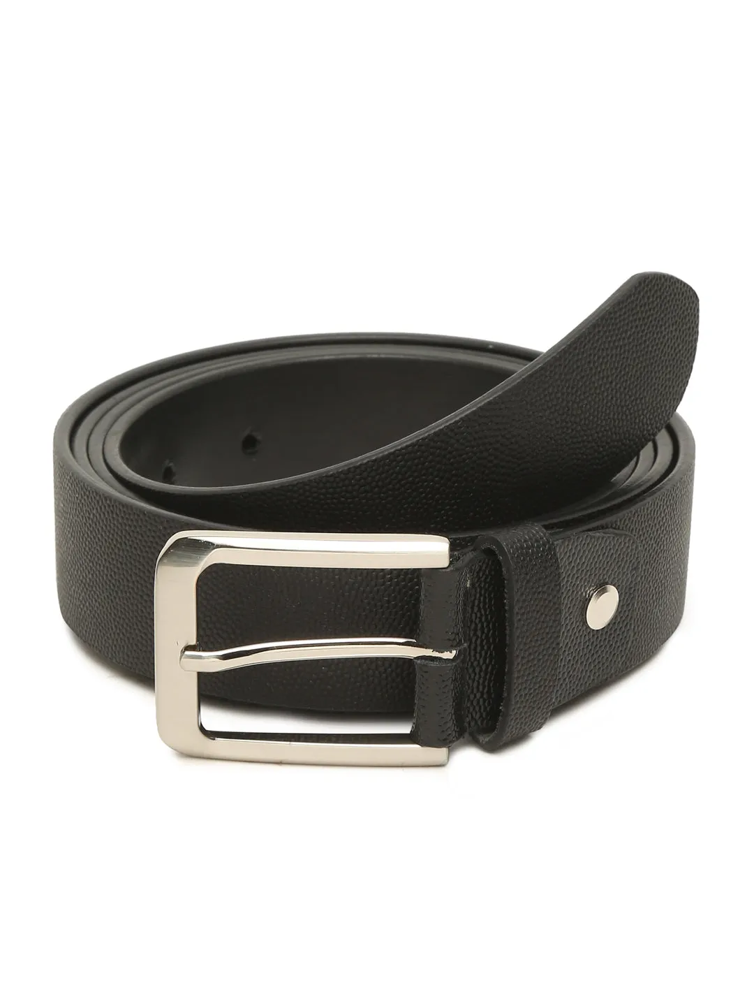 Men Black Solid Leather Belt