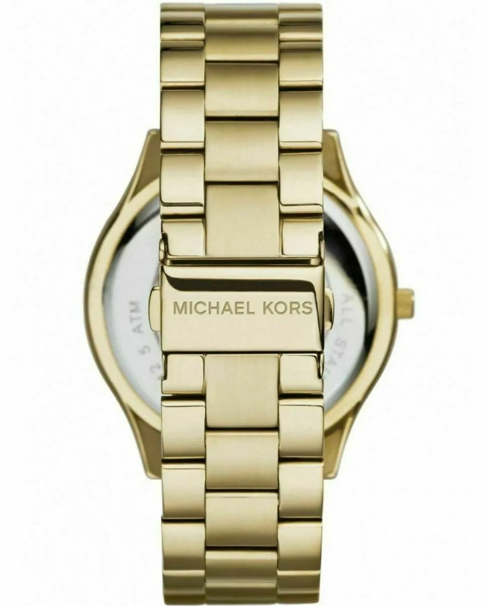 Michael Kors Slim Runway Green ️dial Gold Tone Ladies Watch MK3435