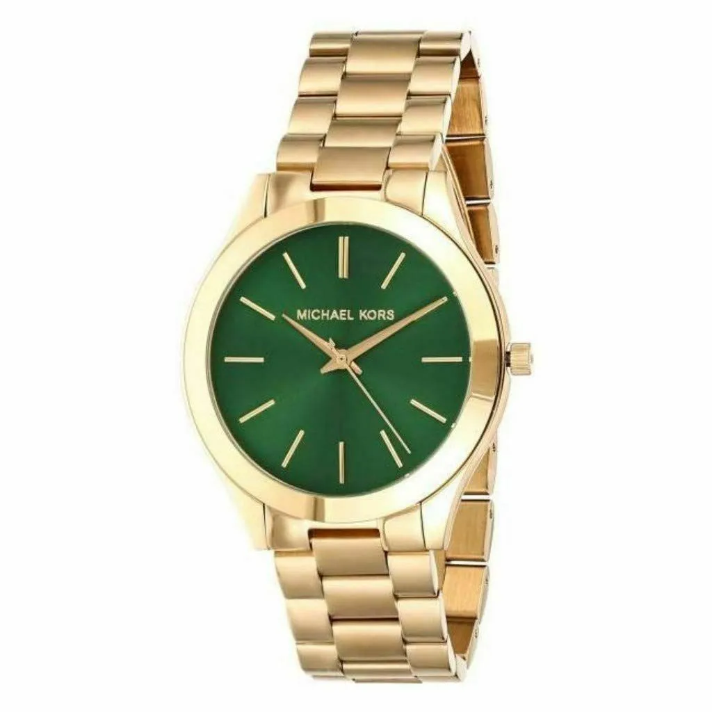 Michael Kors Slim Runway Green ️dial Gold Tone Ladies Watch MK3435