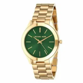 Michael Kors Slim Runway Green ️dial Gold Tone Ladies Watch MK3435