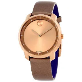 Movado Bold Rose Dial Pearlized Mocha Leather Ladies Quartz Watch 3600313