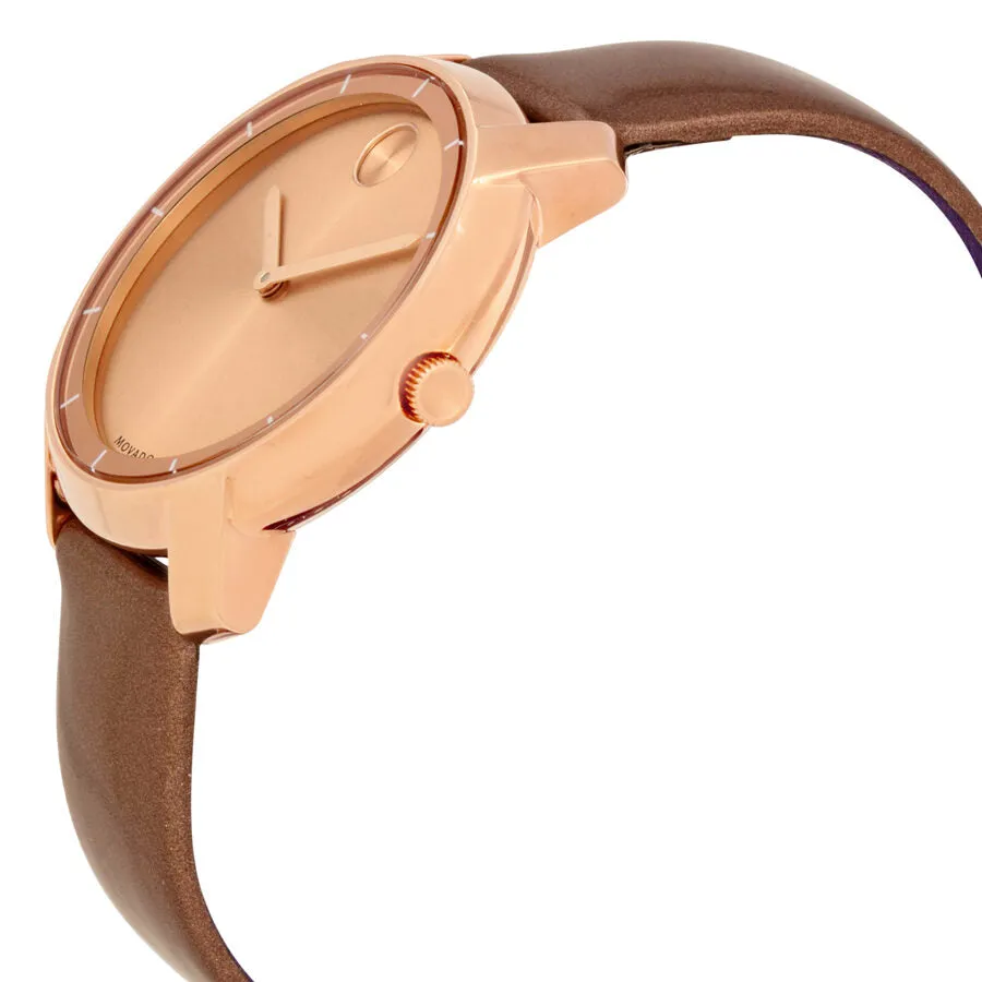 Movado Bold Rose Dial Pearlized Mocha Leather Ladies Quartz Watch 3600313