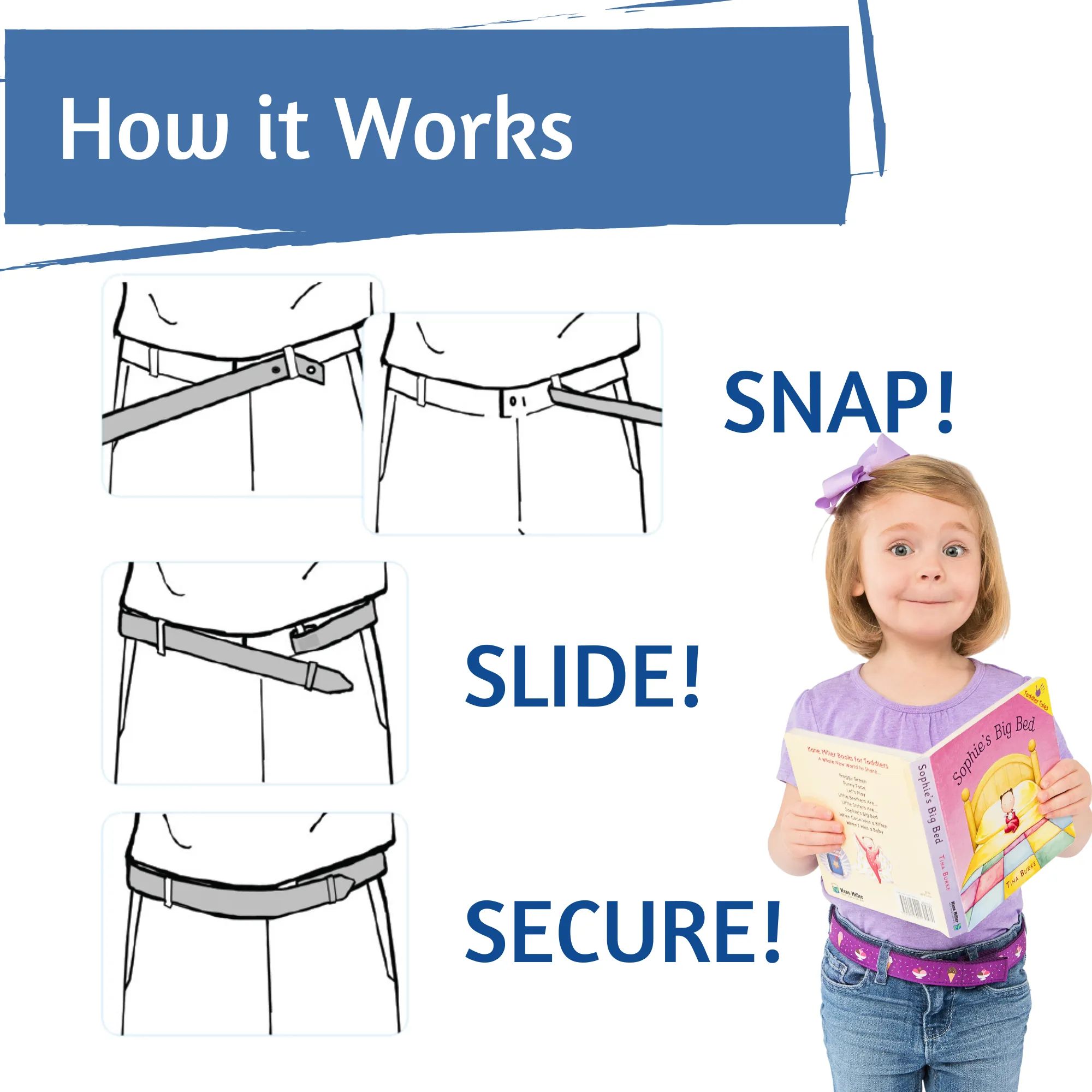 MYSELF BELTS - Navy Solid Canvas Print Easy Velcro Belt For Toddlers/Kids