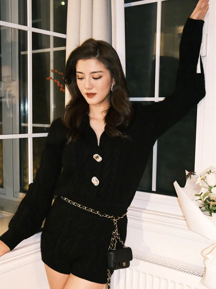 NANA JACQUELINE TWIST WOOL KNITTED DIAMOND BUCKLE JUMPSUIT