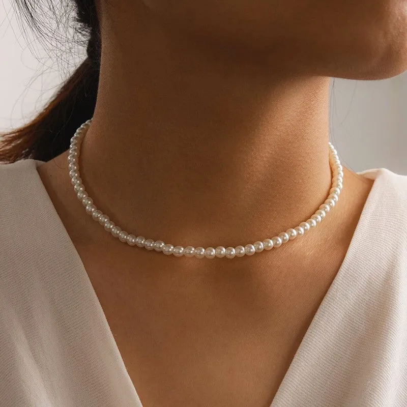 Natural Pearl Choker Necklace Chain Gold Women Jewelry