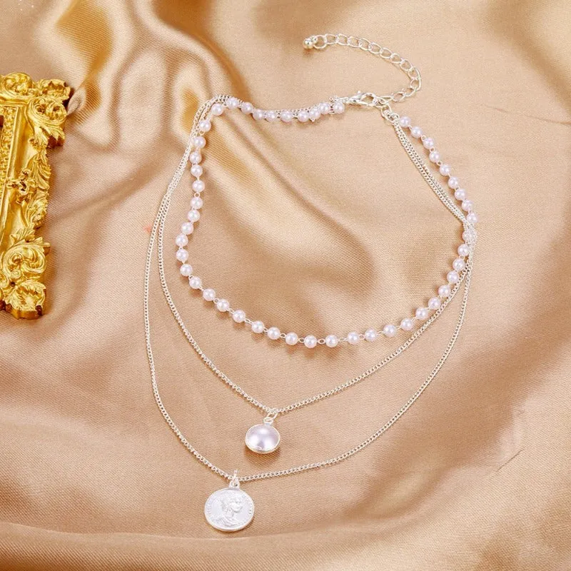 Natural Pearl Choker Necklace Chain Gold Women Jewelry