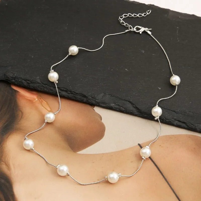 Natural Pearl Choker Necklace Chain Gold Women Jewelry