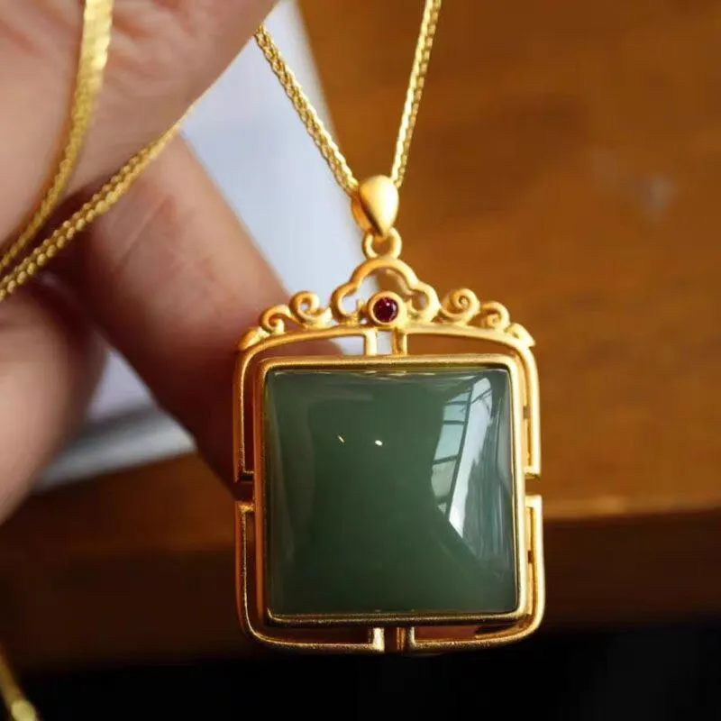 New silver inlaid natural Jasper Square Pendant Necklace