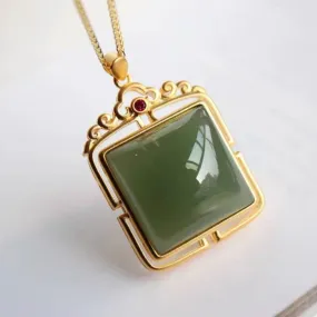 New silver inlaid natural Jasper Square Pendant Necklace