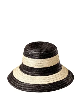 Nona striped bucket palm straw hat in black and natural