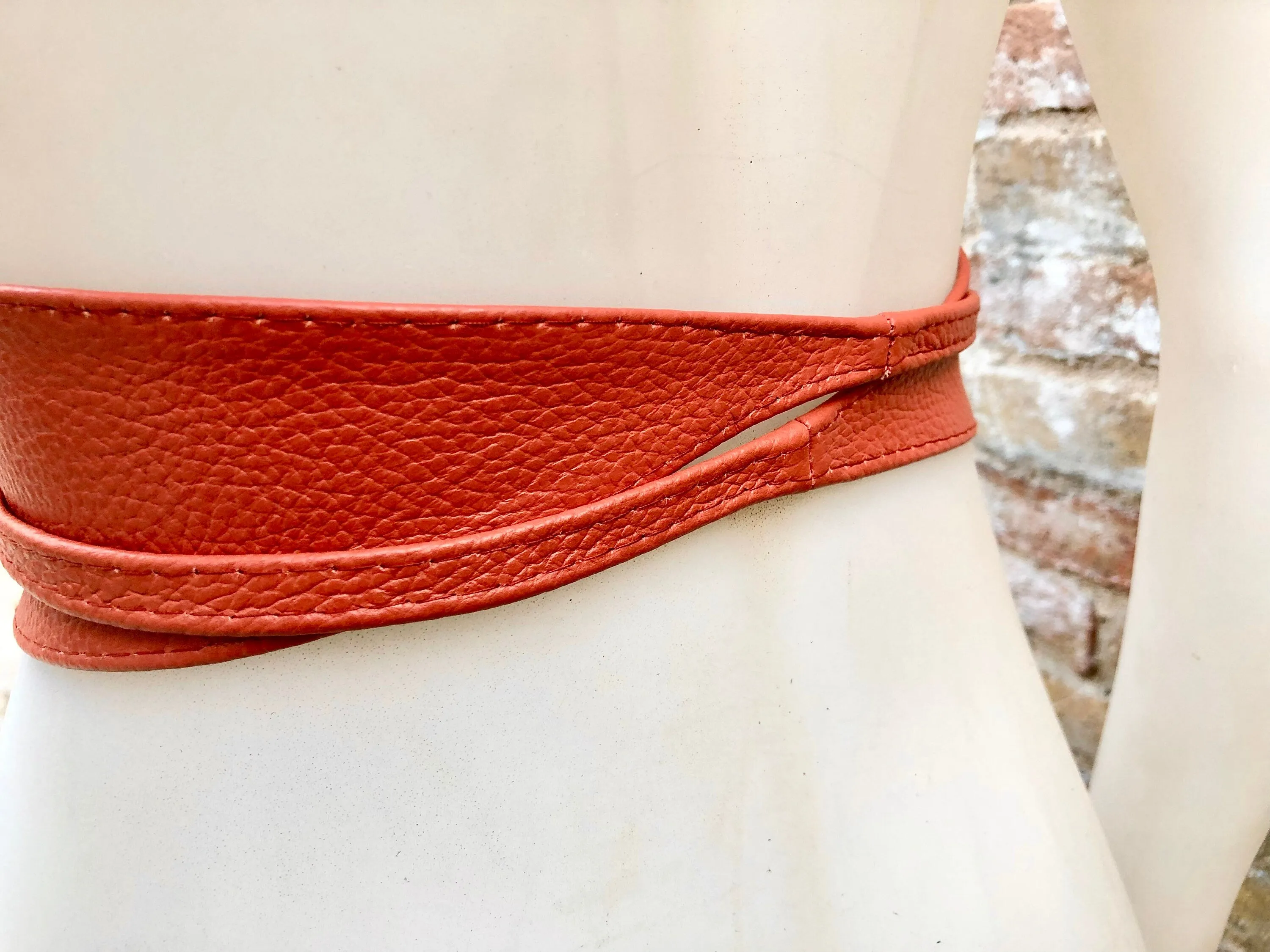 Obi belt in soft leather. Wrap belt in BURNT ORANGE. Waist belt in ORANGE. Wraparound belt. Burnt orange sash. Terracotta leather boho belts