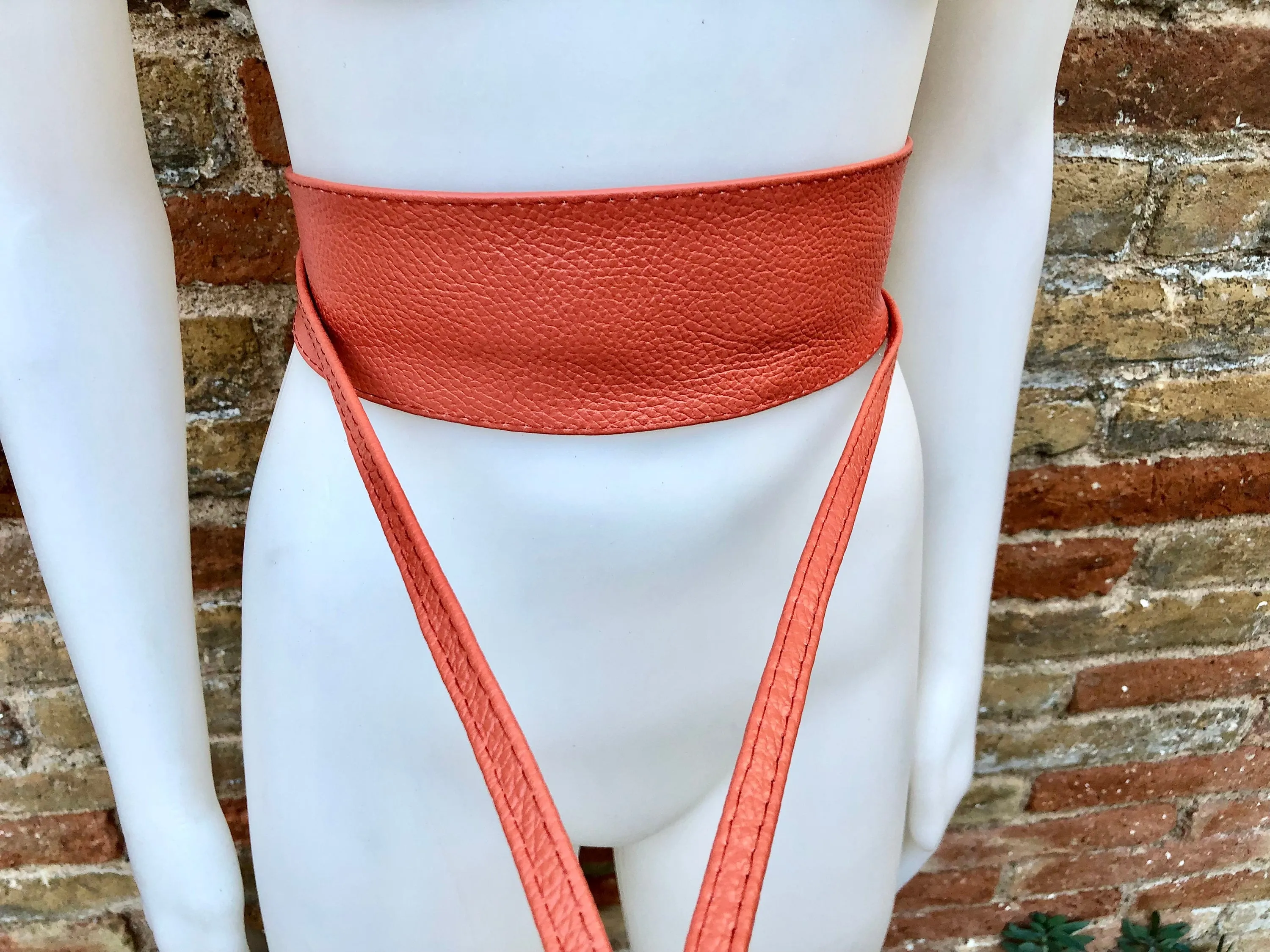 Obi belt in soft leather. Wrap belt in BURNT ORANGE. Waist belt in ORANGE. Wraparound belt. Burnt orange sash. Terracotta leather boho belts