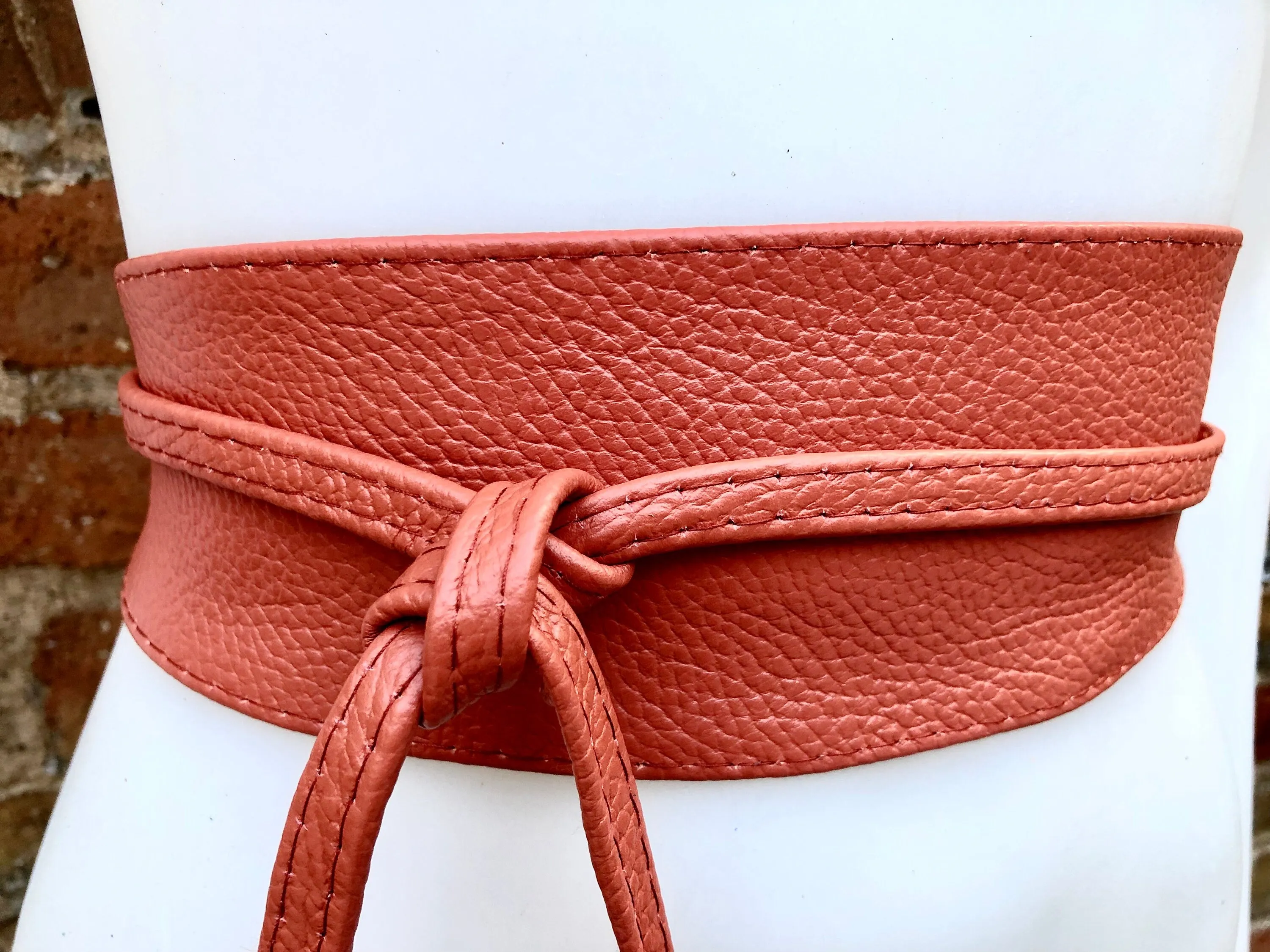 Obi belt in soft leather. Wrap belt in BURNT ORANGE. Waist belt in ORANGE. Wraparound belt. Burnt orange sash. Terracotta leather boho belts