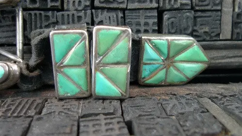 Old Indian Pawn Sampler Ranger Set Belt Buckle with Inlaid Turquoise