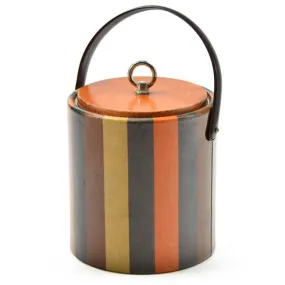 Orange - Brown Vertical Stripes Ice Bucket w Lid