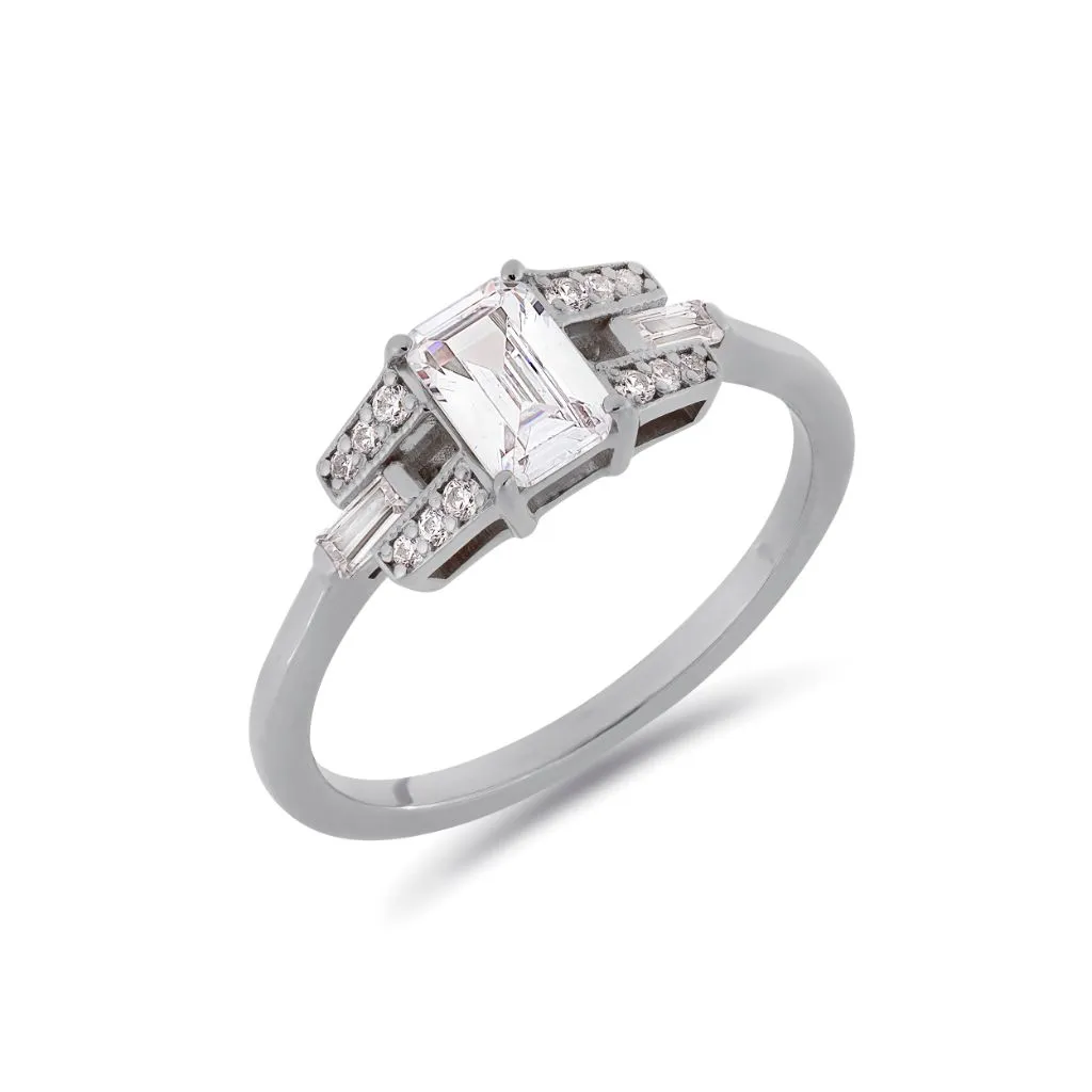 PACK: Platinum/White Gold Emerald Cut Buckle Ring