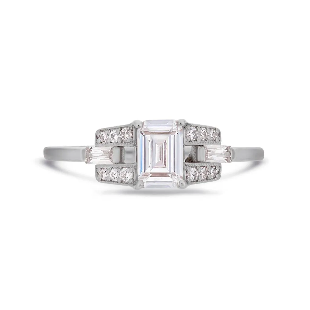 PACK: Platinum/White Gold Emerald Cut Buckle Ring