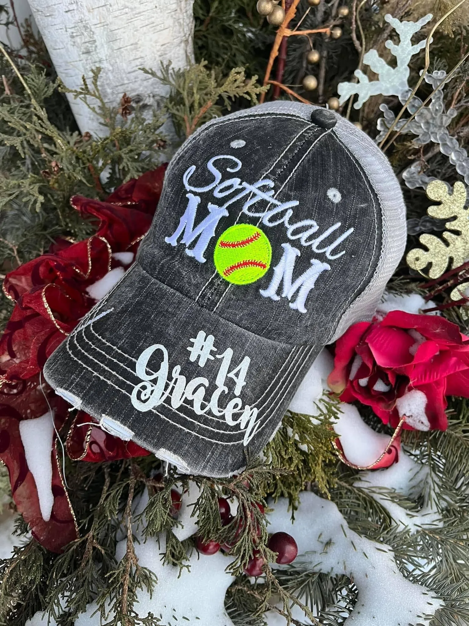 Personalized sports mom hats Baseball mom Softball mom Embroidered distressed trucker caps