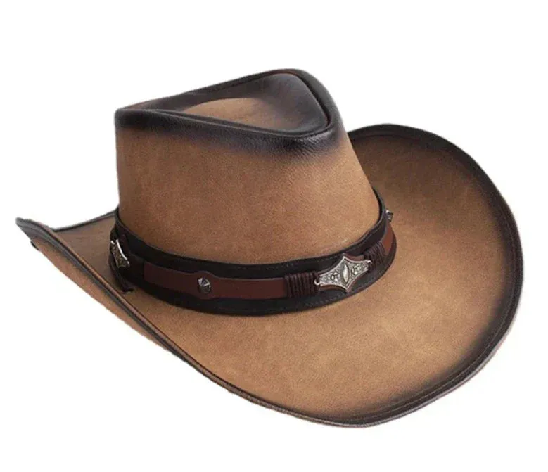 Premium Leather Western Cowboy Hat Wide Brim