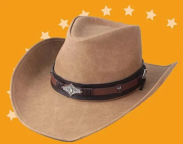Premium Leather Western Cowboy Hat Wide Brim