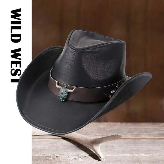 Premium Leather Western Cowboy Hat Wide Brim