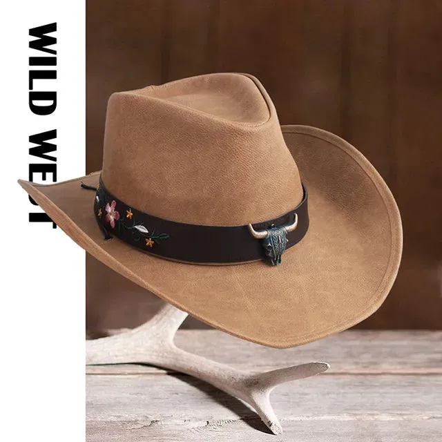 Premium Leather Western Cowboy Hat Wide Brim