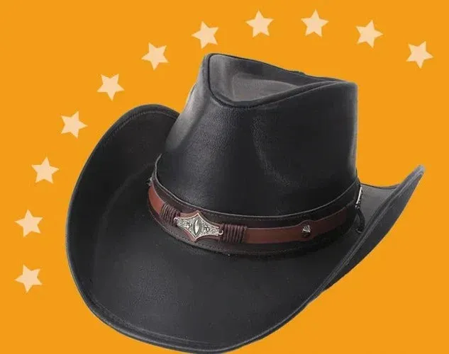 Premium Leather Western Cowboy Hat Wide Brim