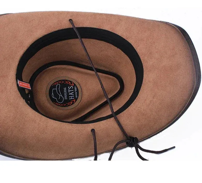 Premium Leather Western Cowboy Hat Wide Brim