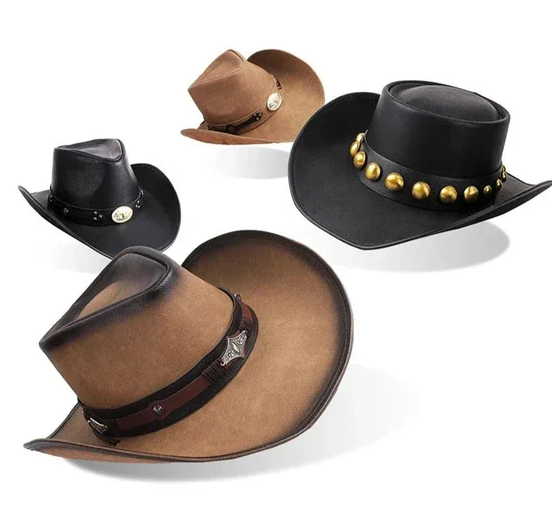 Premium Leather Western Cowboy Hat Wide Brim