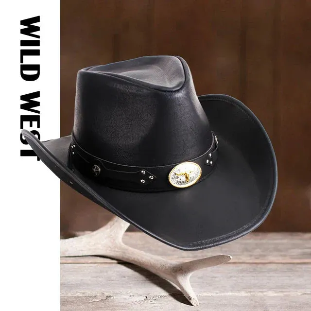 Premium Leather Western Cowboy Hat Wide Brim