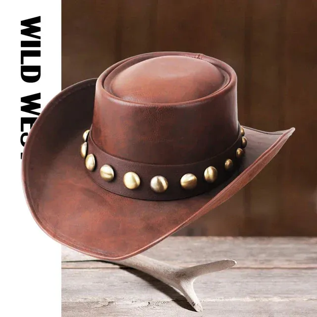 Premium Leather Western Cowboy Hat Wide Brim