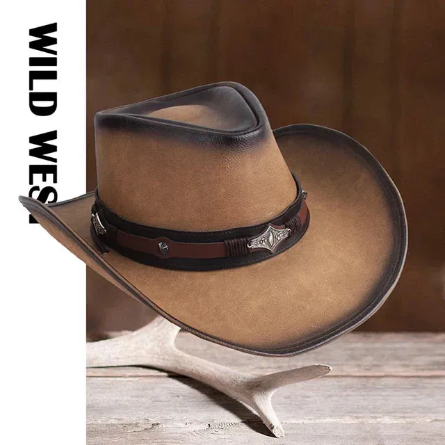 Premium Leather Western Cowboy Hat Wide Brim