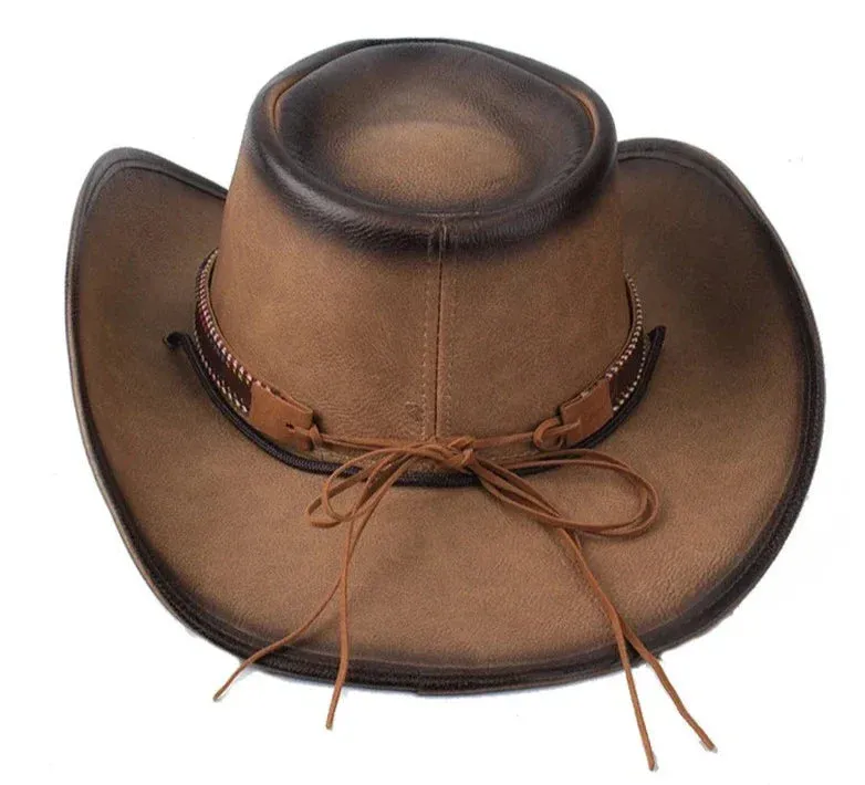 Premium Leather Western Cowboy Hat Wide Brim